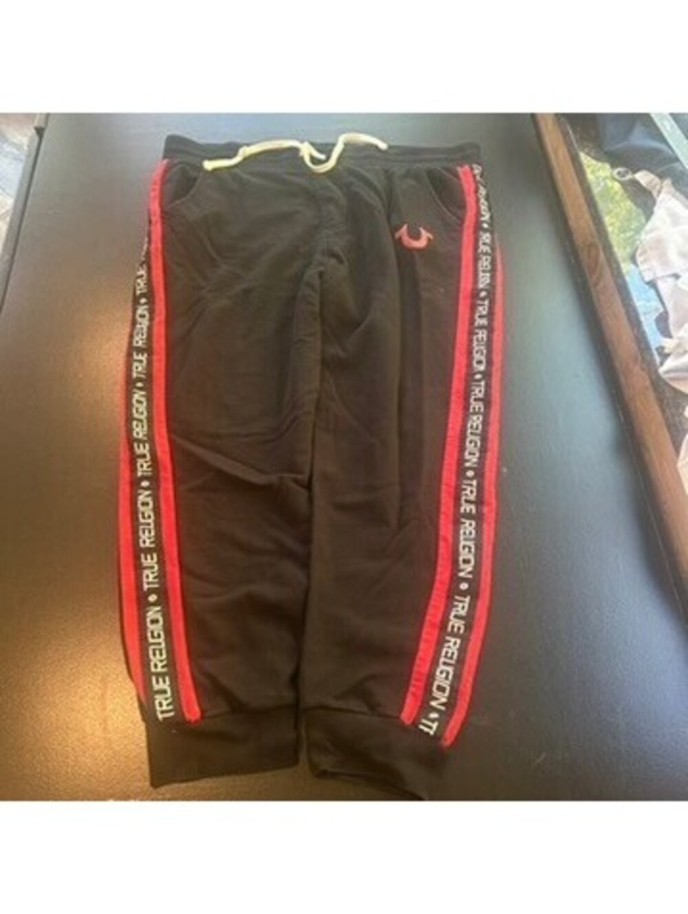 Vintage y2k baggy True Religion black jogger sweatpants with red side stripe